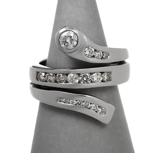 Pre-Owned 9ct White Gold Diamond Wraparound Ring Size N.5