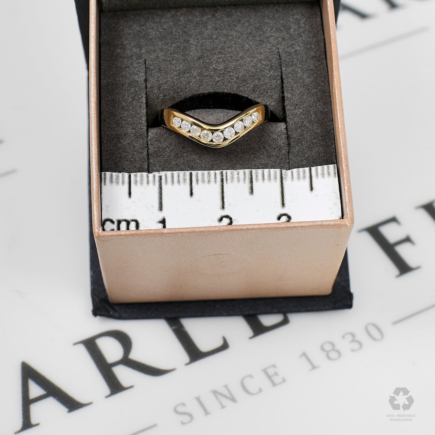 Pre-Owned 9ct Gold 9 Diamond Wishbone Ring Size L