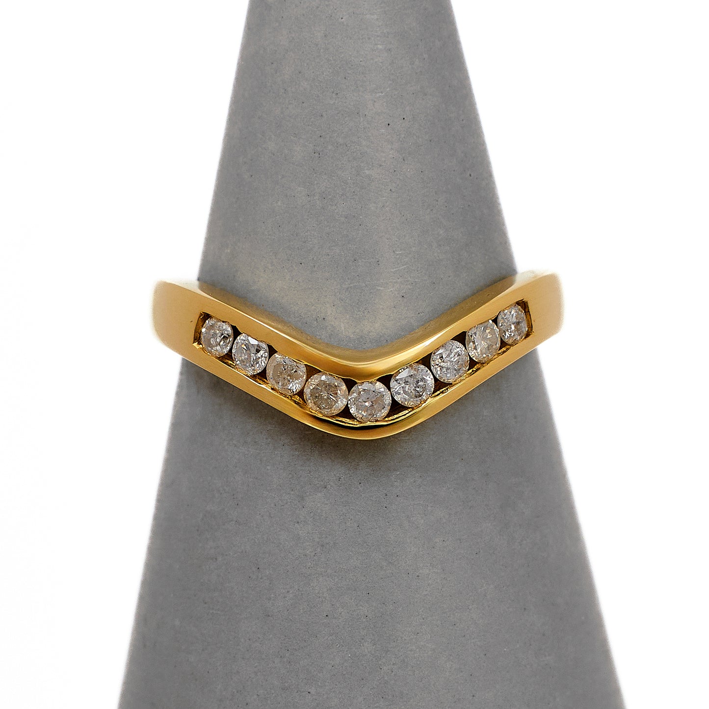 Pre-Owned 9ct Gold 9 Diamond Wishbone Ring Size L