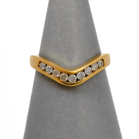 Pre-Owned 9ct Gold 9 Diamond Wishbone Ring Size L