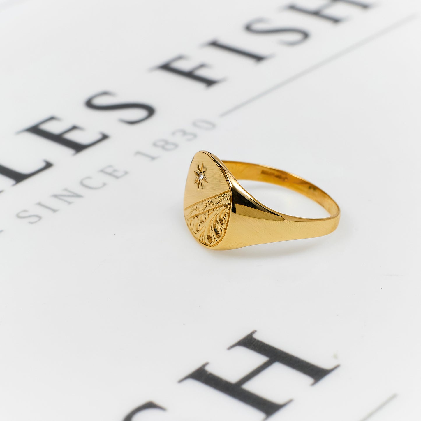 Pre-Owned 9ct Gold Diamond Half Pattern Square Signet Ring