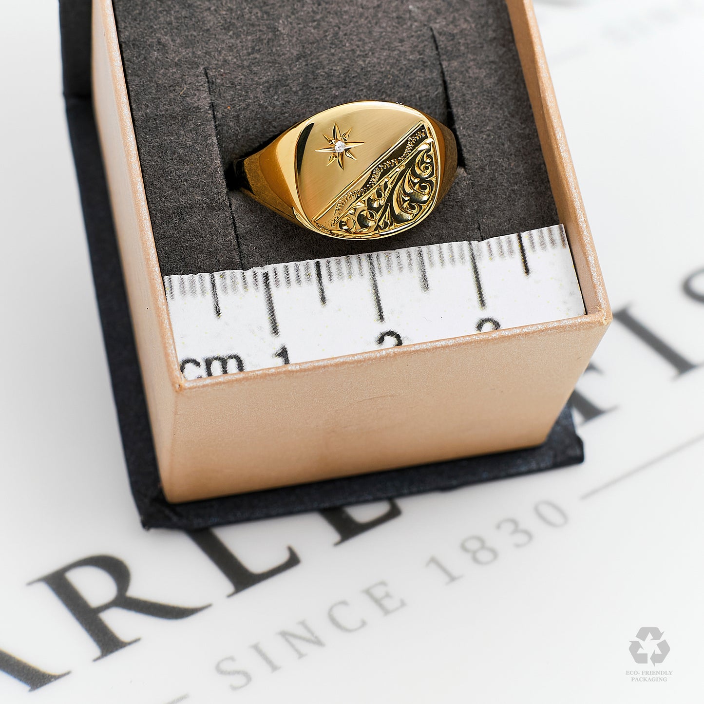 Pre-Owned 9ct Gold Diamond Half Pattern Square Signet Ring