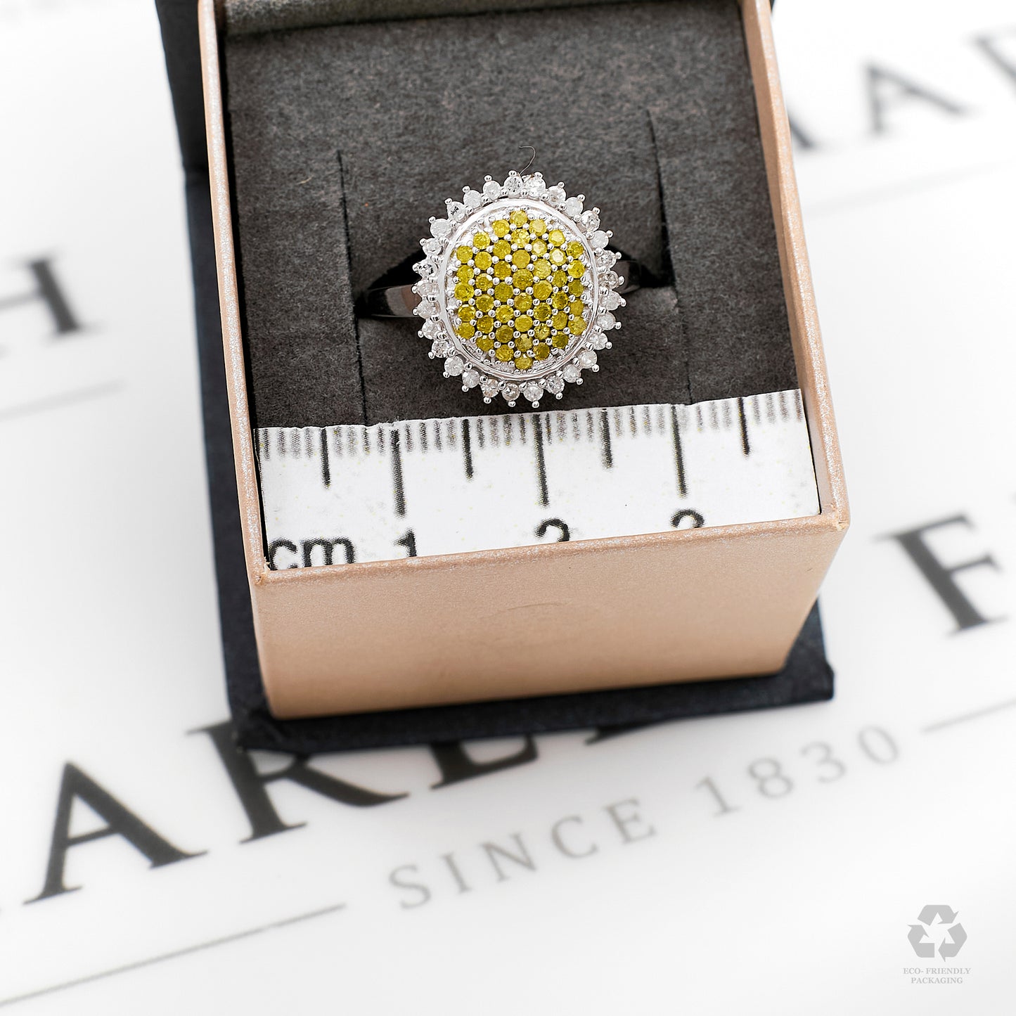 Pre-Owned 9ct White Gold Yellow & White Diamond Cluster Ring