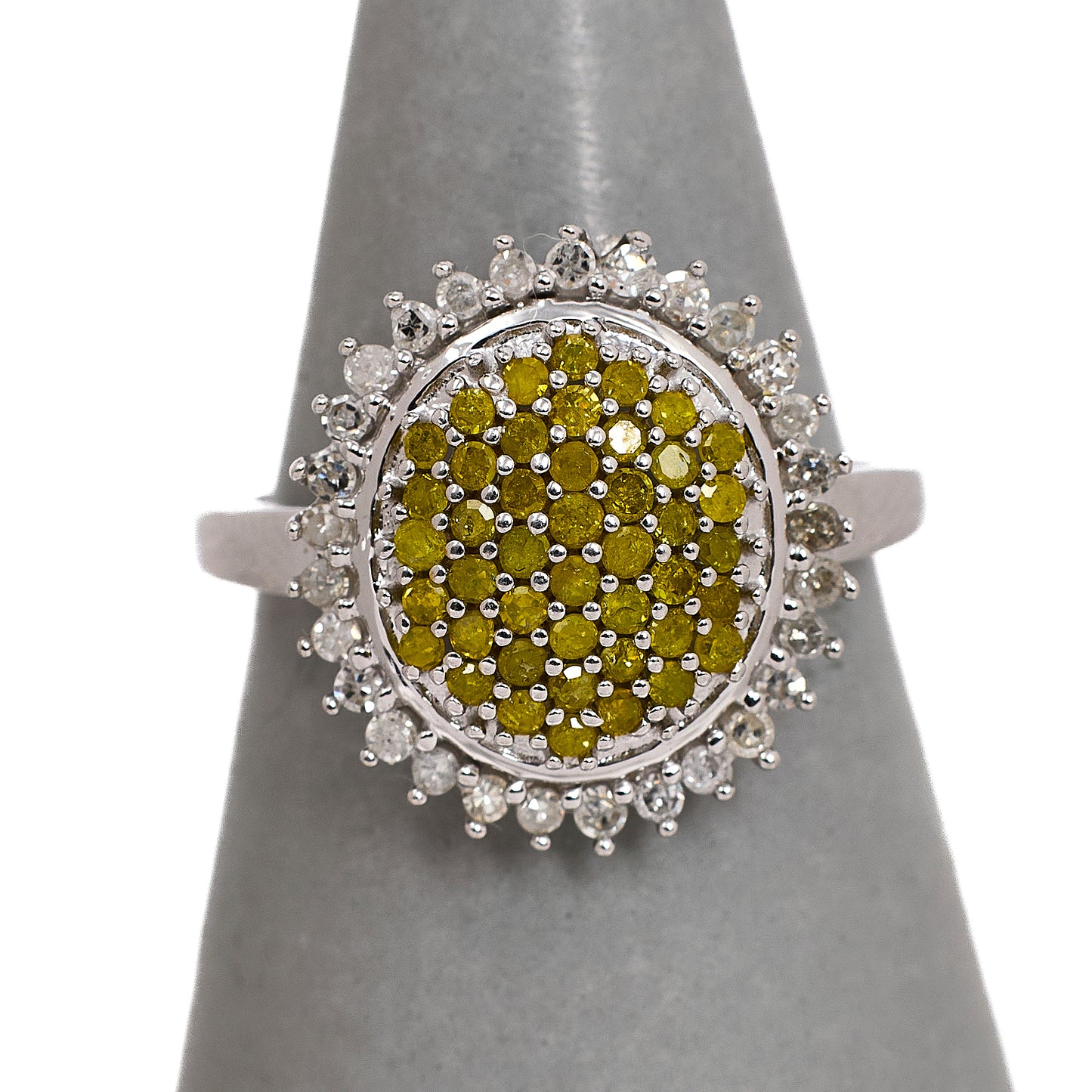 Pre-Owned 9ct White Gold Yellow & White Diamond Cluster Ring