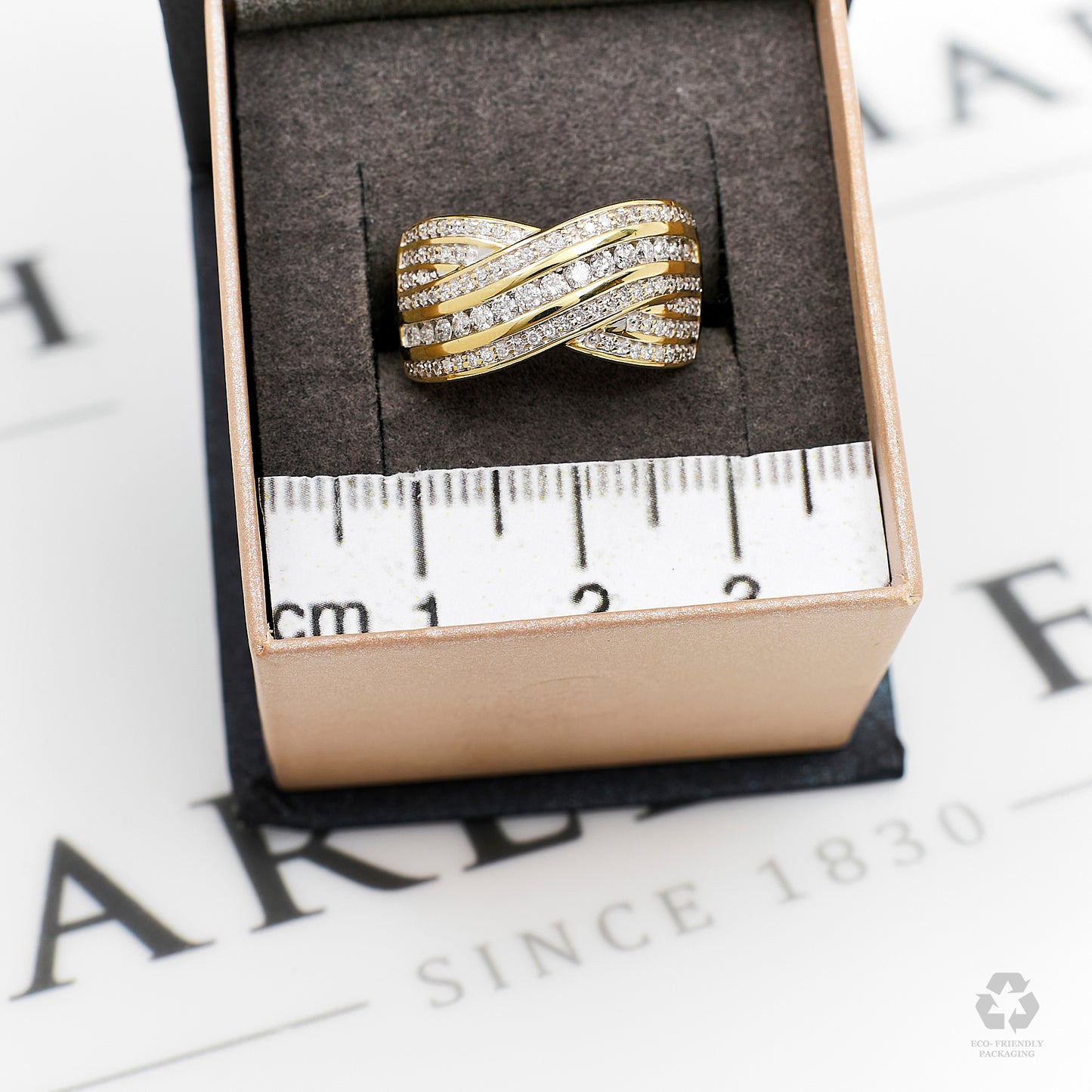 Pre-Owned 9ct Gold 3 Row Diamond Crossover Ring Size J
