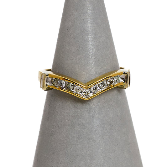 Pre-Owned 9ct Gold 9 Diamond Wishbone Ring Size L