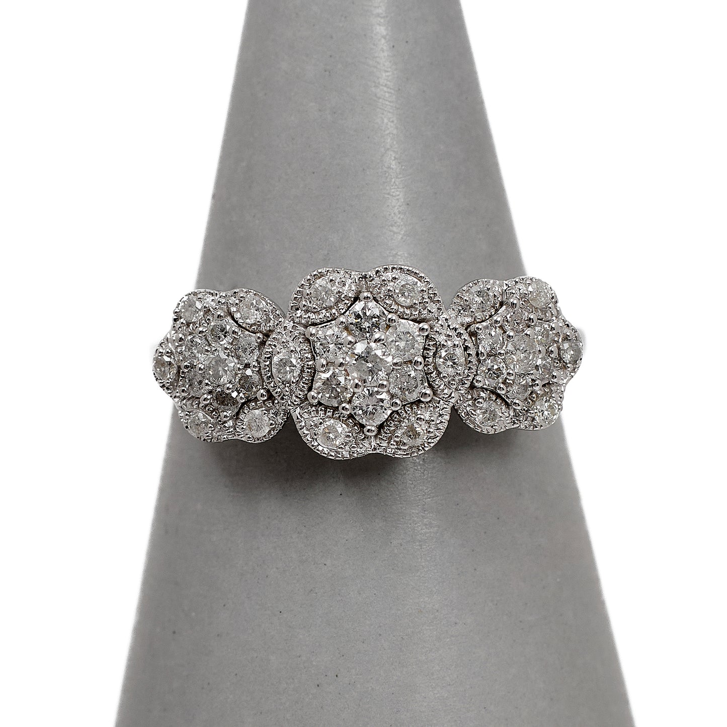 Pre-Owned 9ct White Gold 3 Cluster Multi Diamond Ring Size R