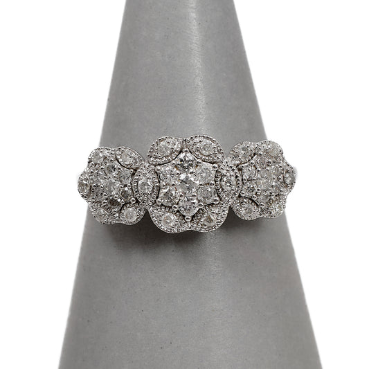 Pre-Owned 9ct White Gold 3 Cluster Multi Diamond Ring Size R