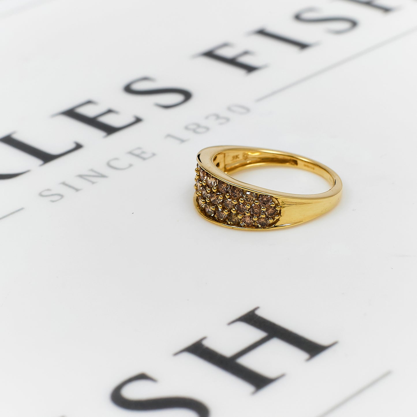 Pre-Owned 9ct Gold 3 Row Treated Yellow Diamond Ring Size N