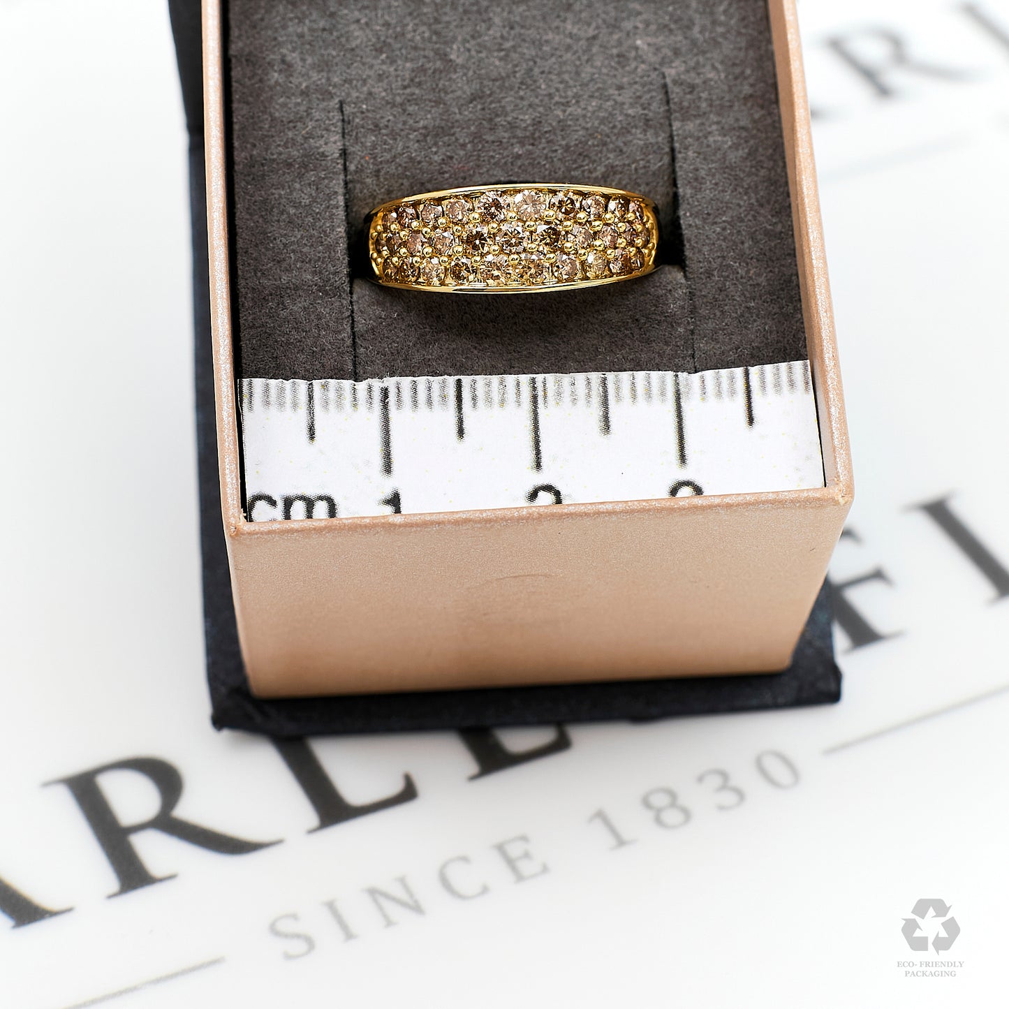 Pre-Owned 9ct Gold 3 Row Treated Yellow Diamond Ring Size N