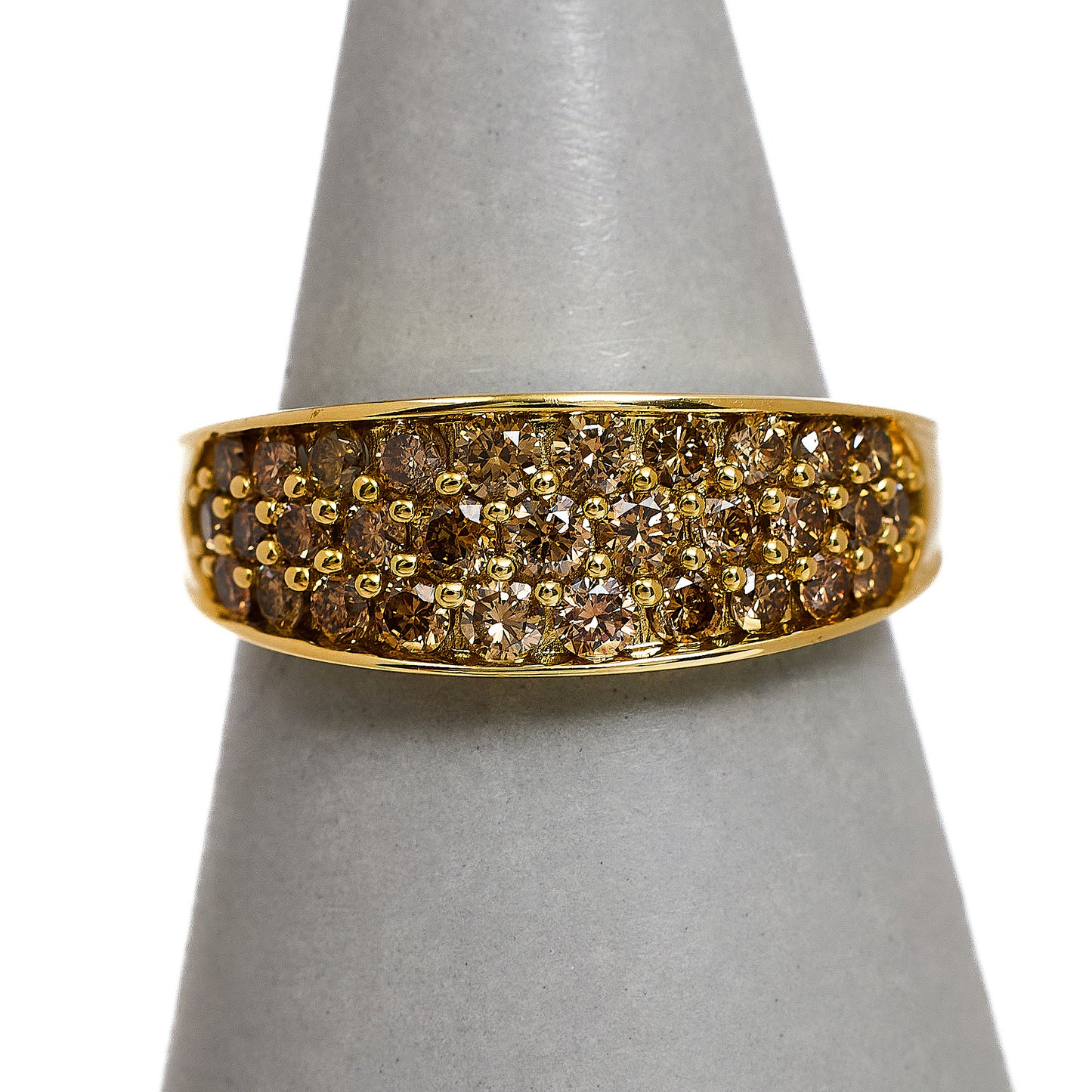 Pre-Owned 9ct Gold 3 Row Treated Yellow Diamond Ring Size N