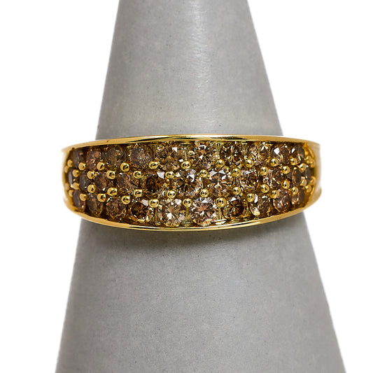 Pre-Owned 9ct Gold 3 Row Treated Yellow Diamond Ring Size N