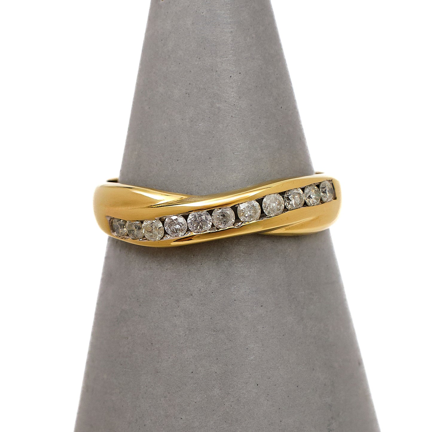 Pre-Owned 9ct Gold 11 Diamond Crossover Ring Size L