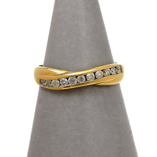 Pre-Owned 9ct Gold 11 Diamond Crossover Ring Size L