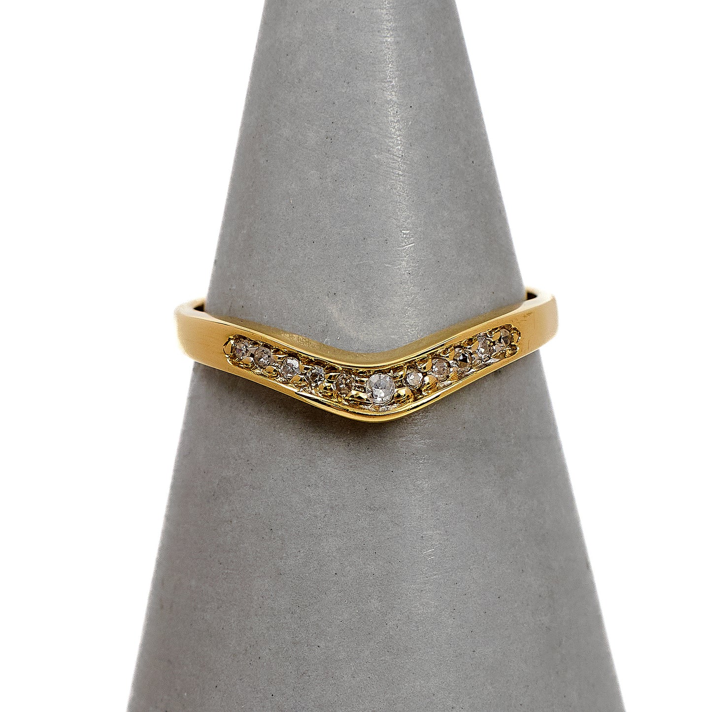 Pre-Owned 9ct Gold 11 Diamond Wishbone Ring Size L.5