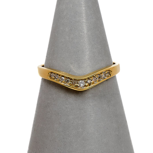 Pre-Owned 9ct Gold 11 Diamond Wishbone Ring Size L.5