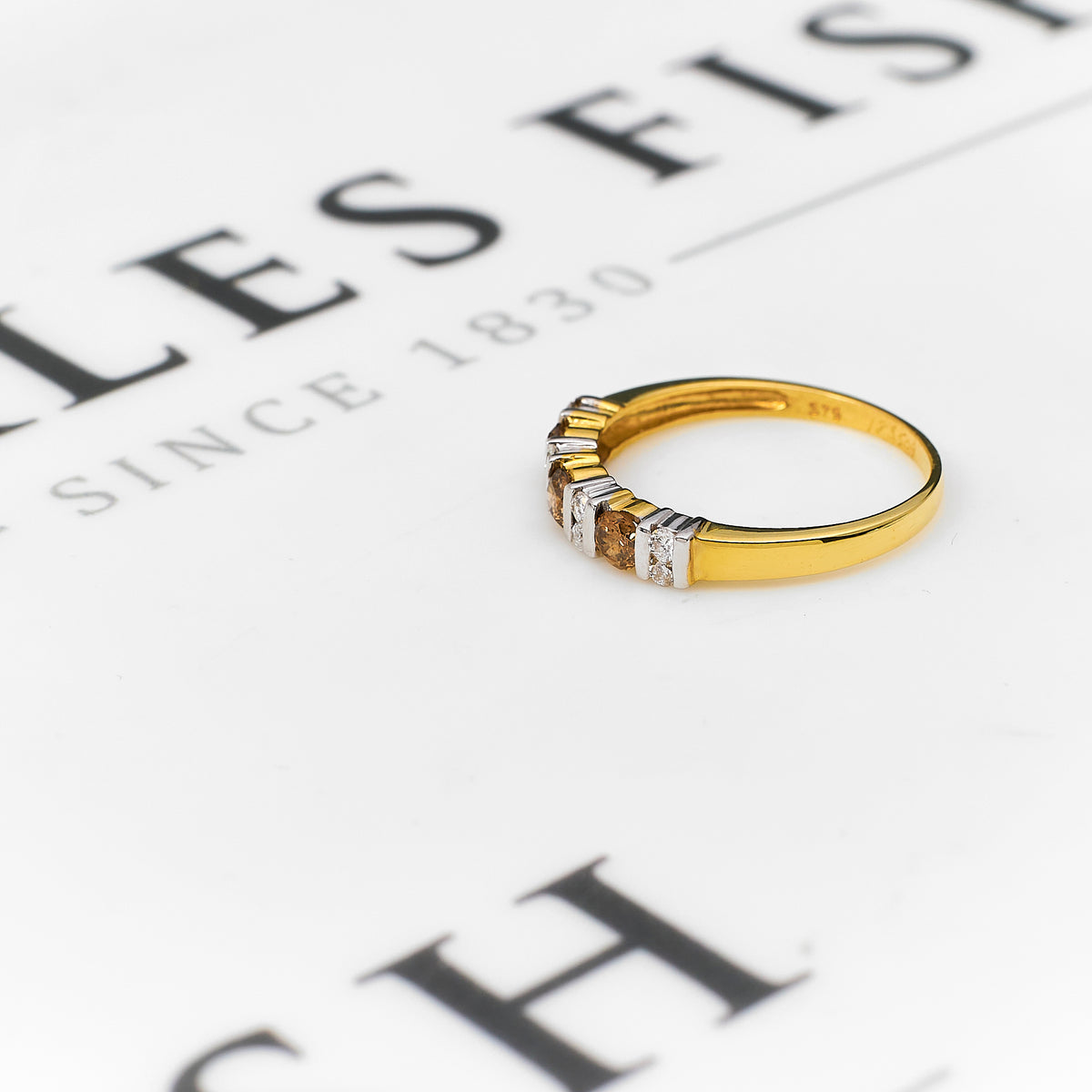 Pre-Owned 9ct Gold White & Treated Brown Diamond Ring