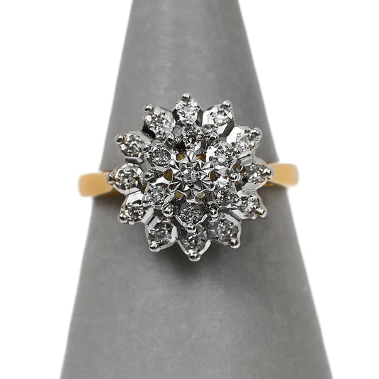 Pre-Owned 9ct Gold Illusion Set Diamond Cluster Ring Size M