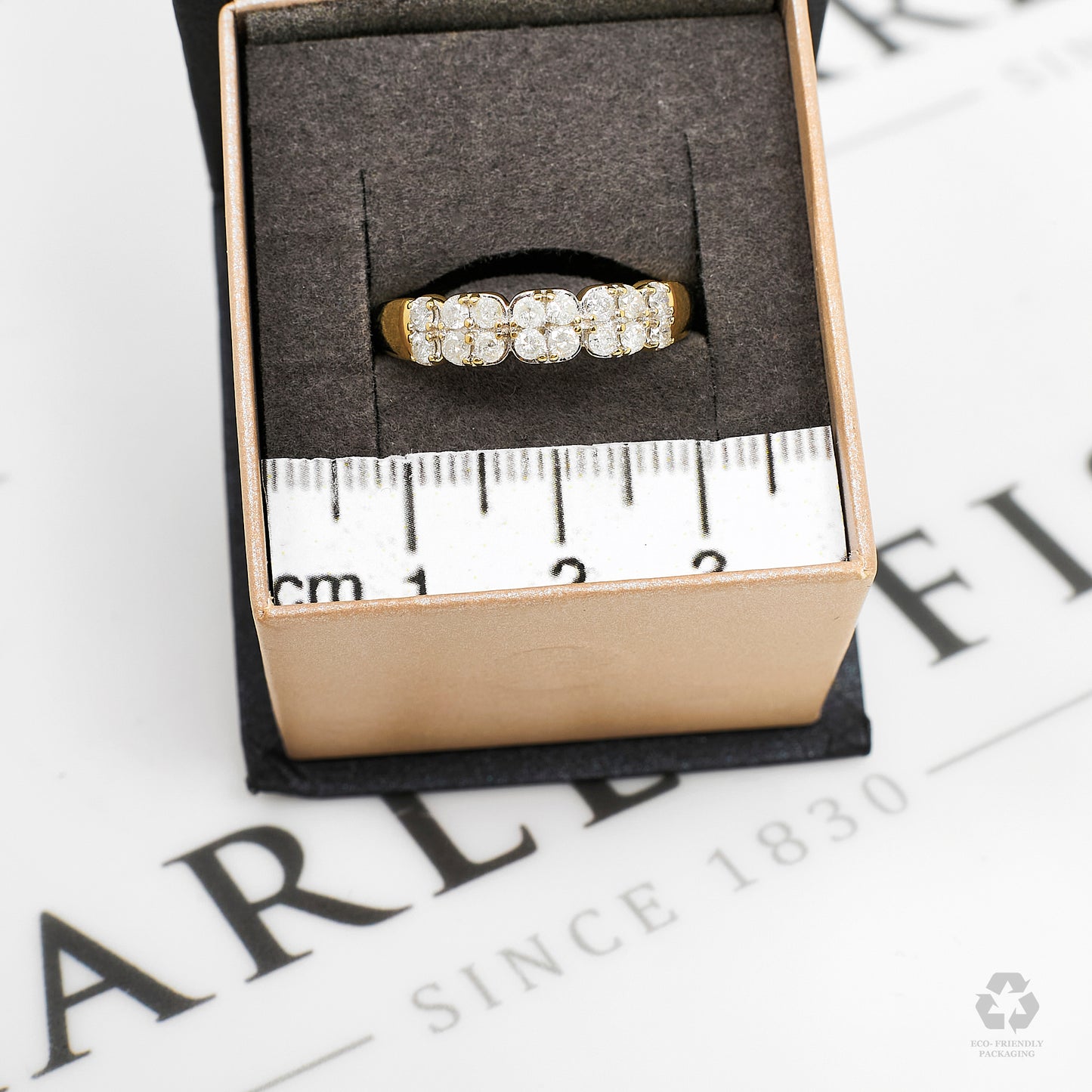 Pre-Owned 9ct Gold Diamond 2 Row Ring Size T.5