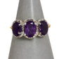 Pre-Owned 9ct Gold 3 Oval Amethyst & Diamond Cluster Ring