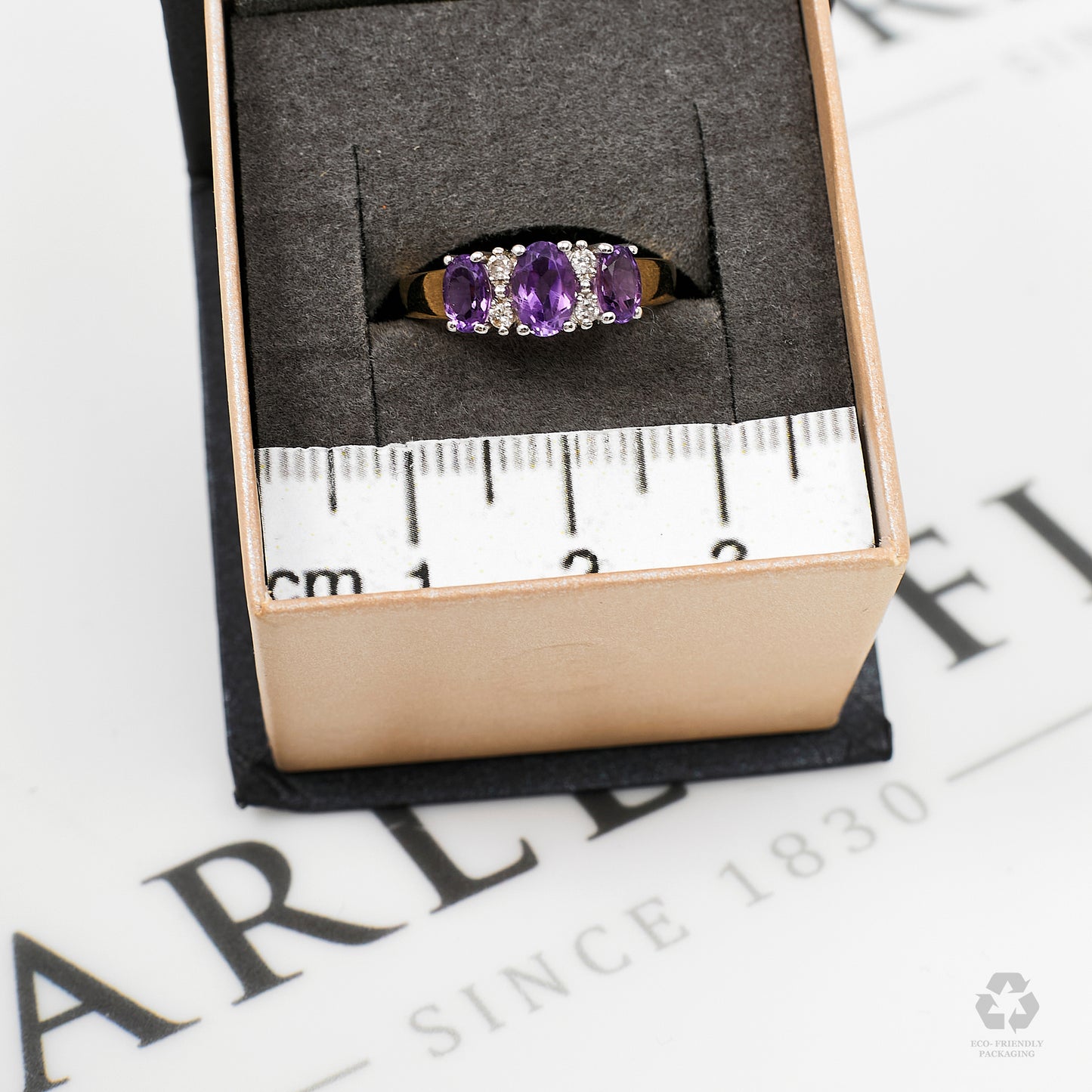 Pre-Owned 9ct Gold Amethyst & Diamond Ring Size J.5