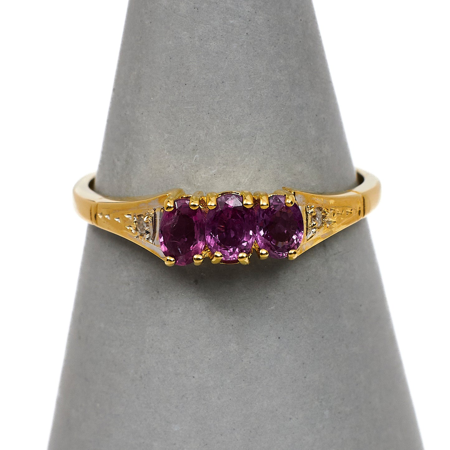 Pre-Owned 9ct Gold Oval Pink Sapphire & Diamond Ring Size Q
