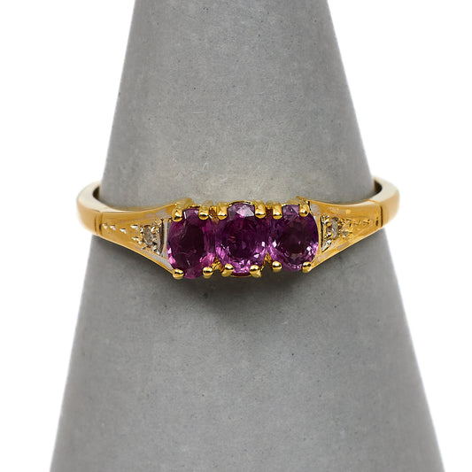 Pre-Owned 9ct Gold Oval Pink Sapphire & Diamond Ring Size Q