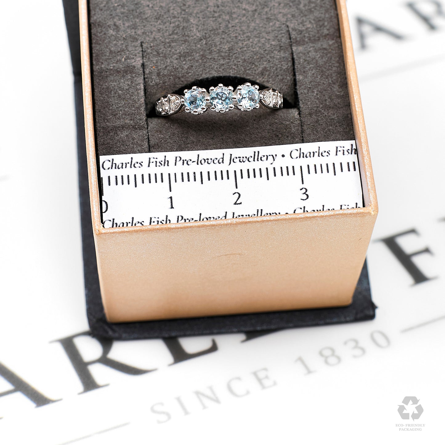 Pre-Owned 9ct White Gold Topaz & Diamond Ring Size L.5