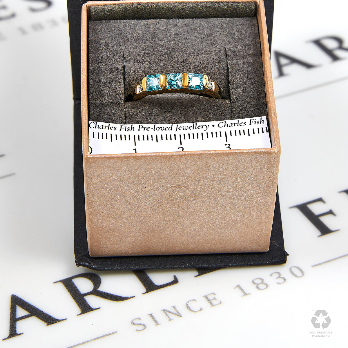 Pre-Owned 9ct Gold Square Topaz & Diamond Ring Size N