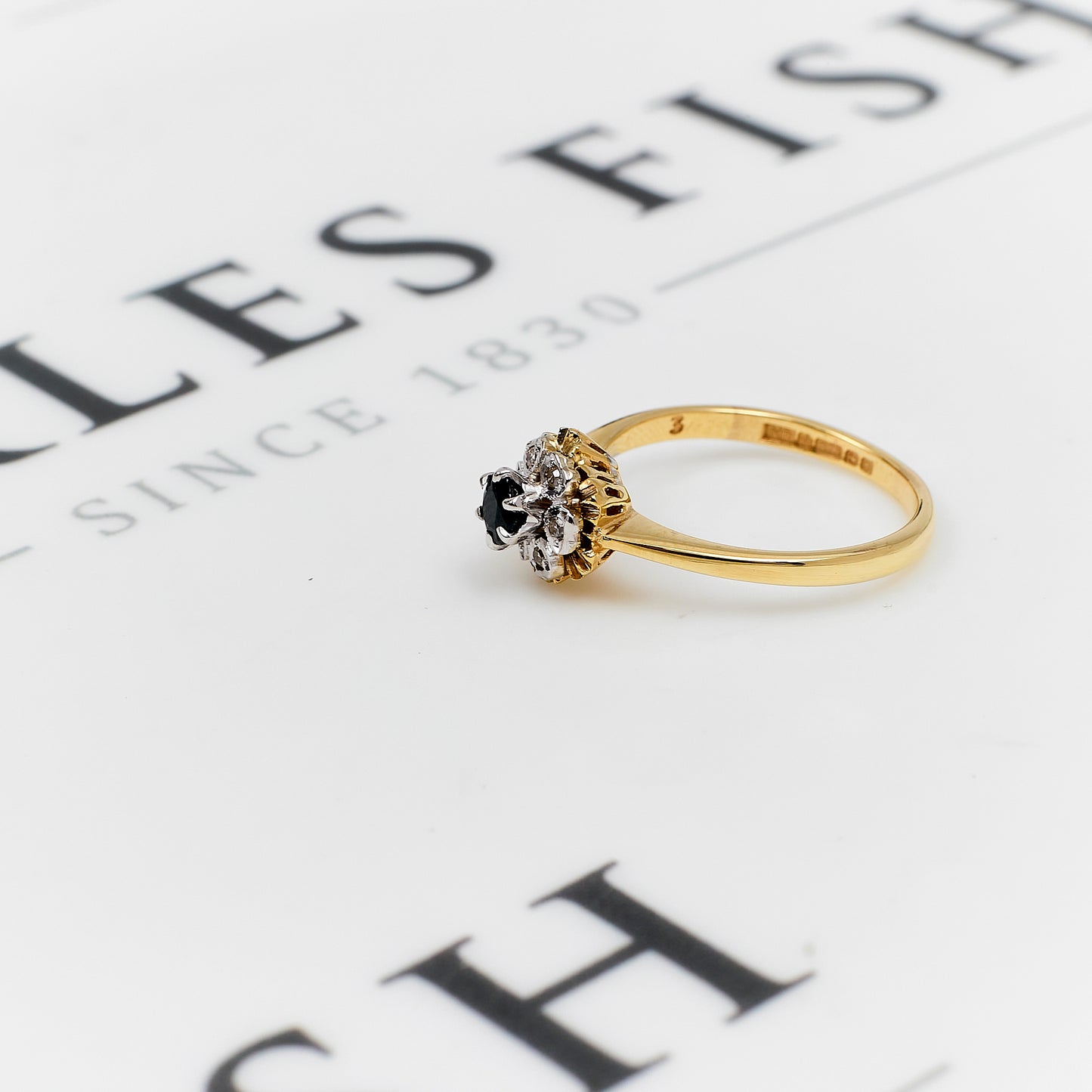 Pre-Owned 9ct Gold Sapphire & Diamond Cluster Ring Size M.5