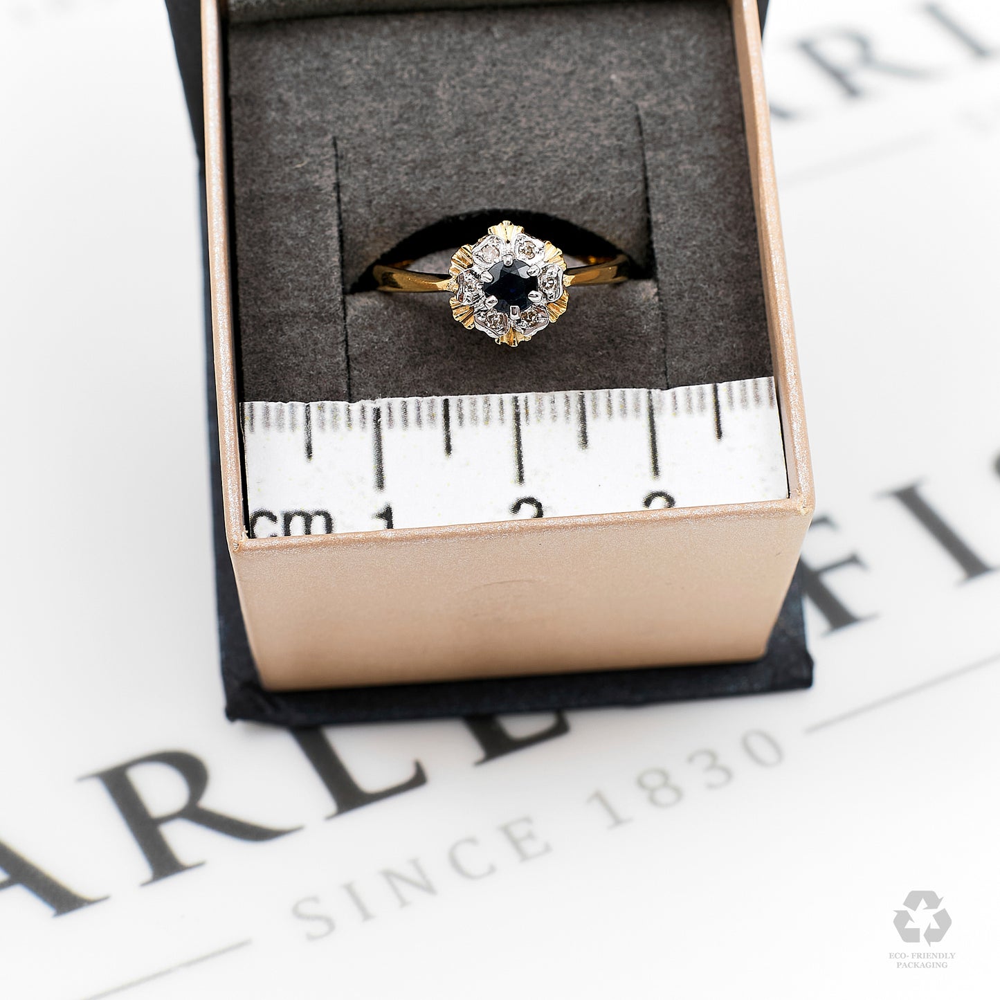 Pre-Owned 9ct Gold Sapphire & Diamond Cluster Ring Size M.5