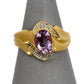 Pre-Owned 9ct Gold Oval Amethyst & Diamond Twist Design Ring