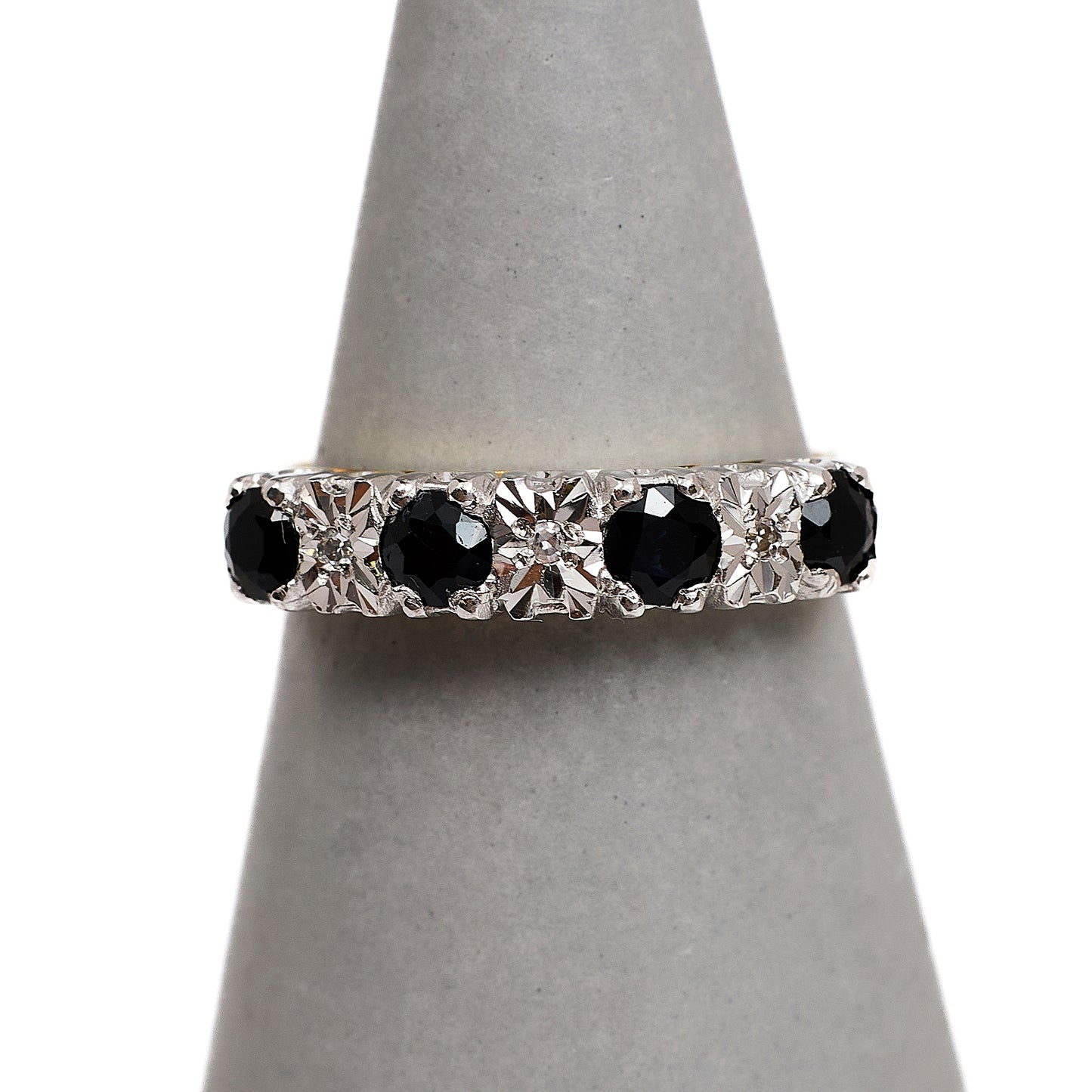 Pre-Owned 9ct Gold Sapphire & Diamond Ring Size K.5