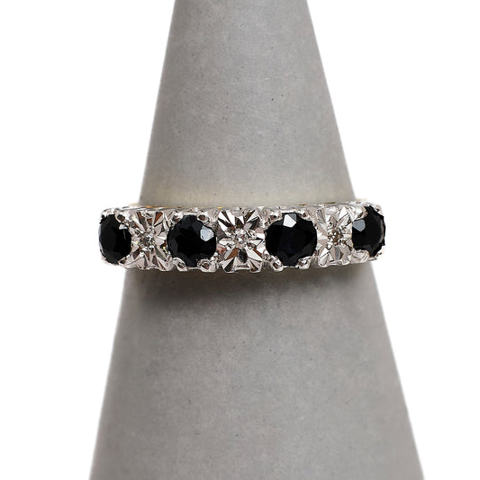 Pre-Owned 9ct Gold Sapphire & Diamond Ring Size K.5