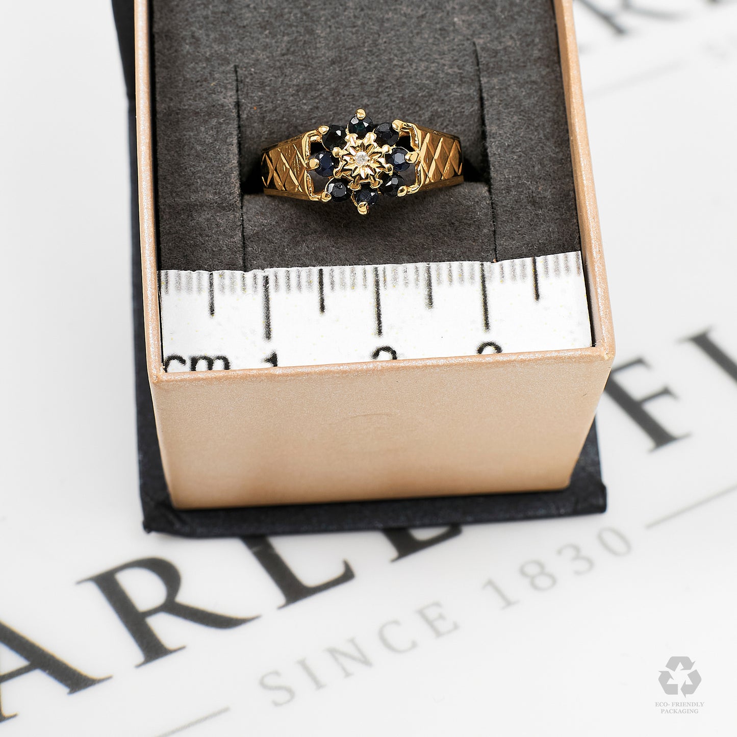 Pre-Owned 9ct Gold Sapphire & Diamond Cluster Ring Size M
