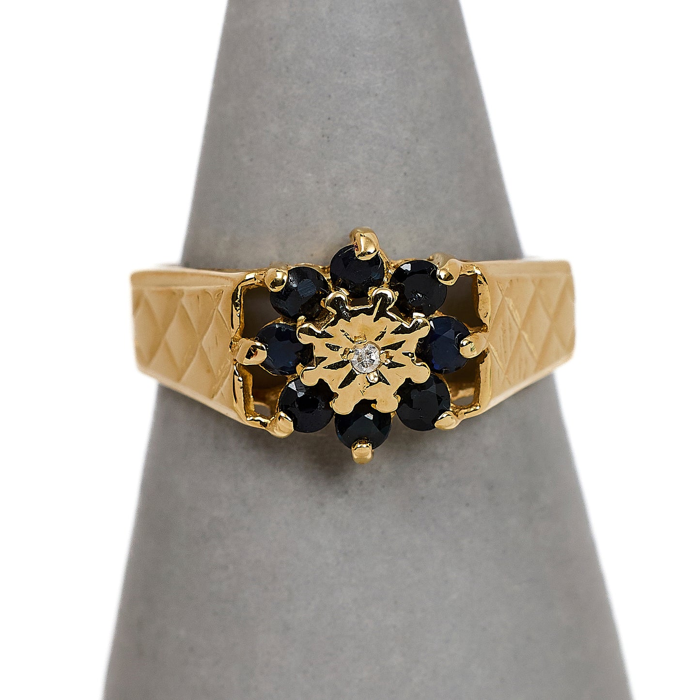Pre-Owned 9ct Gold Sapphire & Diamond Cluster Ring Size M