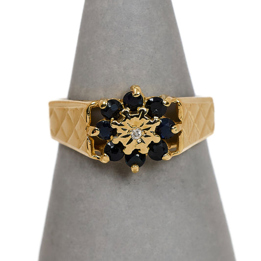 Pre-Owned 9ct Gold Sapphire & Diamond Cluster Ring Size M