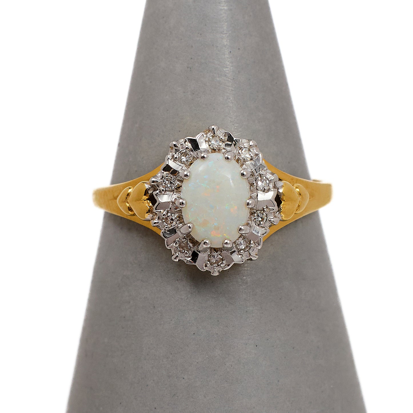 Pre-Owned 9ct Gold Oval Opal & Diamond Cluster Ring Size N