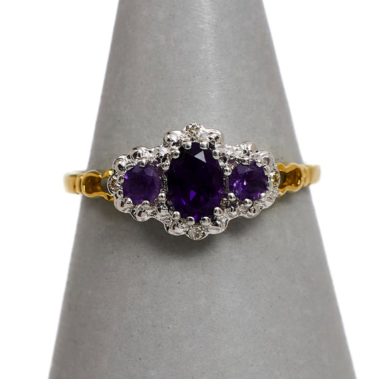 Pre-Owned 9ct Amethyst & Diamond Dress Ring Size Q