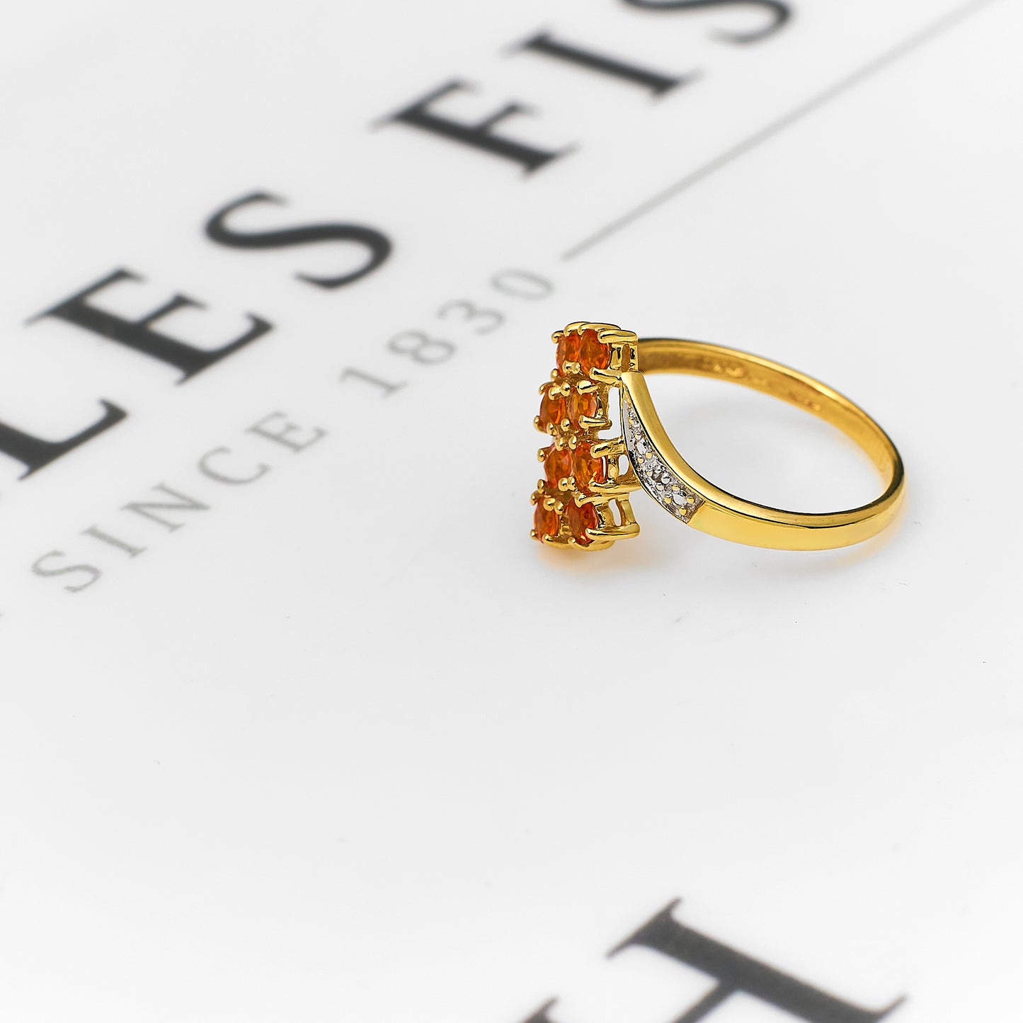 Pre-Owned 9ct Gold Fire Opal & Diamond Ring Size M