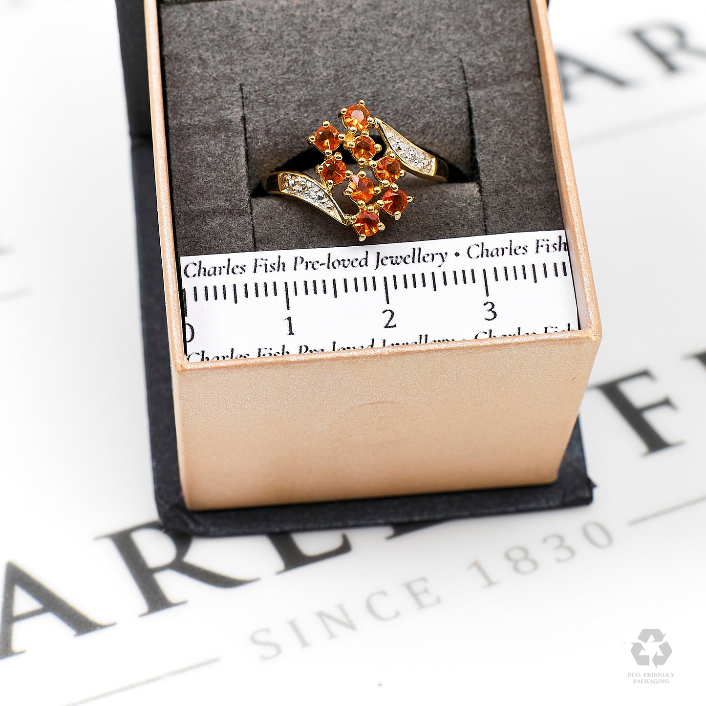 Pre-Owned 9ct Gold Fire Opal & Diamond Ring Size M