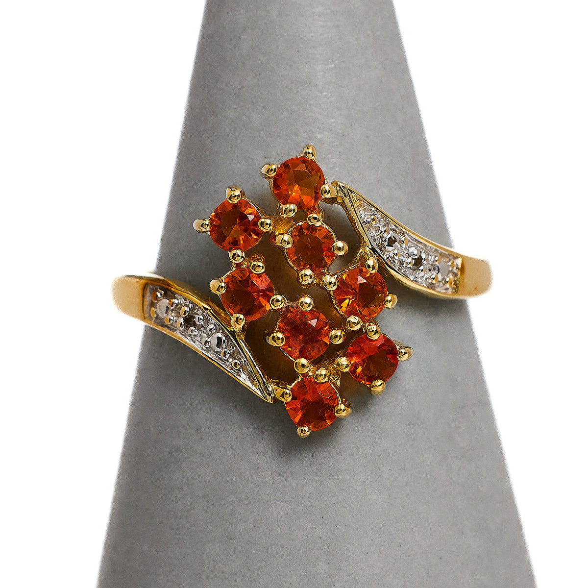 Pre-Owned 9ct Gold Fire Opal & Diamond Ring Size M