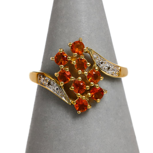 Pre-Owned 9ct Gold Fire Opal & Diamond Ring Size M