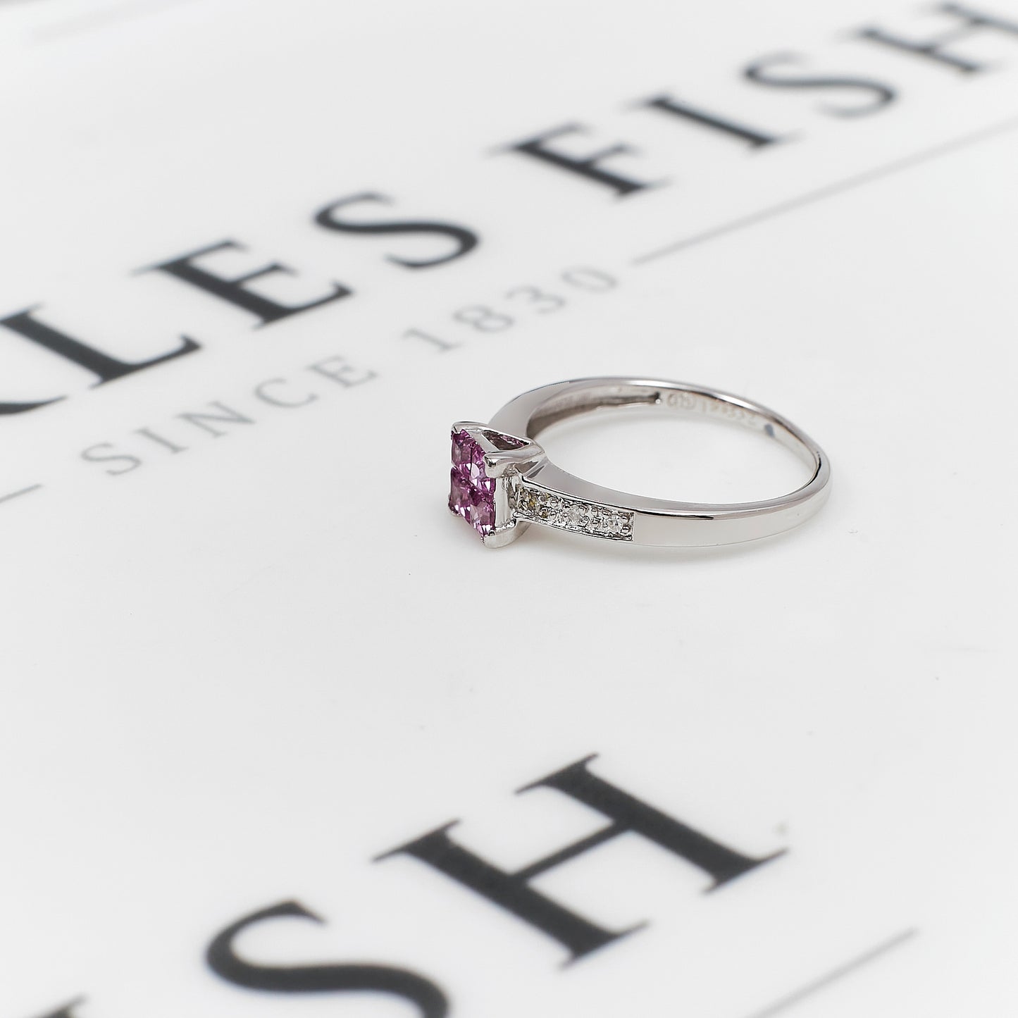 Pre-Owned 9ct White Gold Pink Stone & Diamond Ring Size L