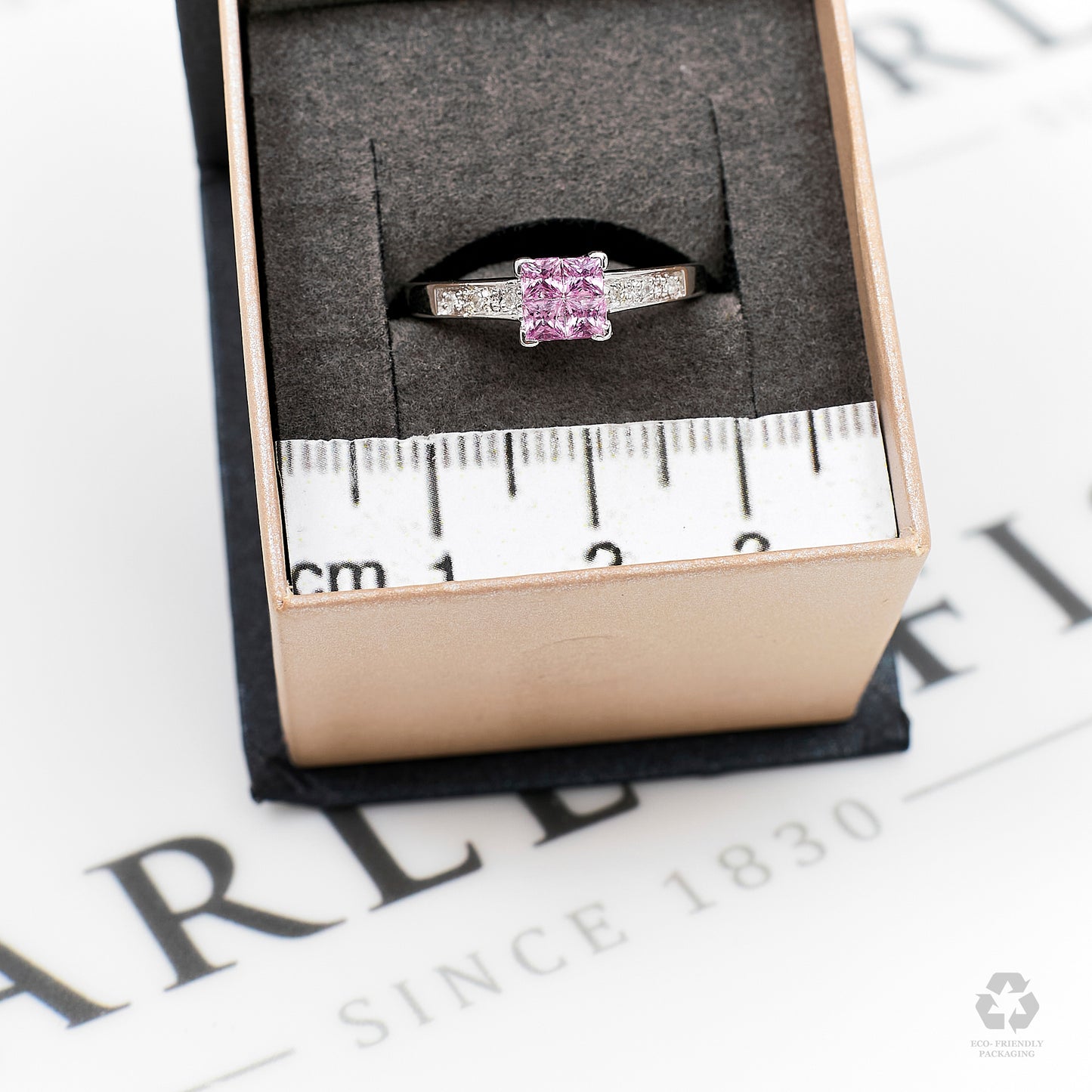 Pre-Owned 9ct White Gold Pink Stone & Diamond Ring Size L