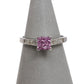 Pre-Owned 9ct White Gold Pink Stone & Diamond Ring Size L