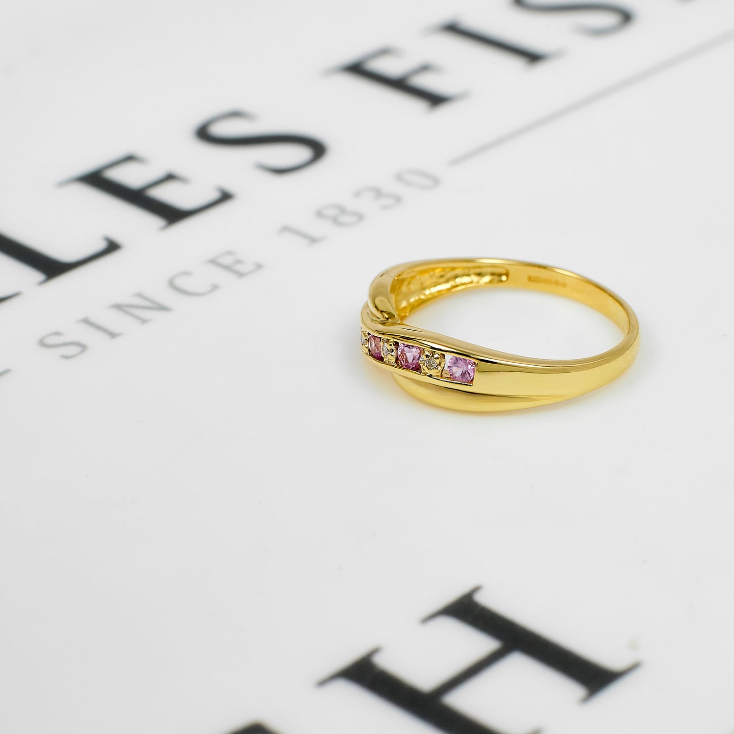 Pre-Owned 9ct Gold Pink Sapphire & Diamond Crossover Ring