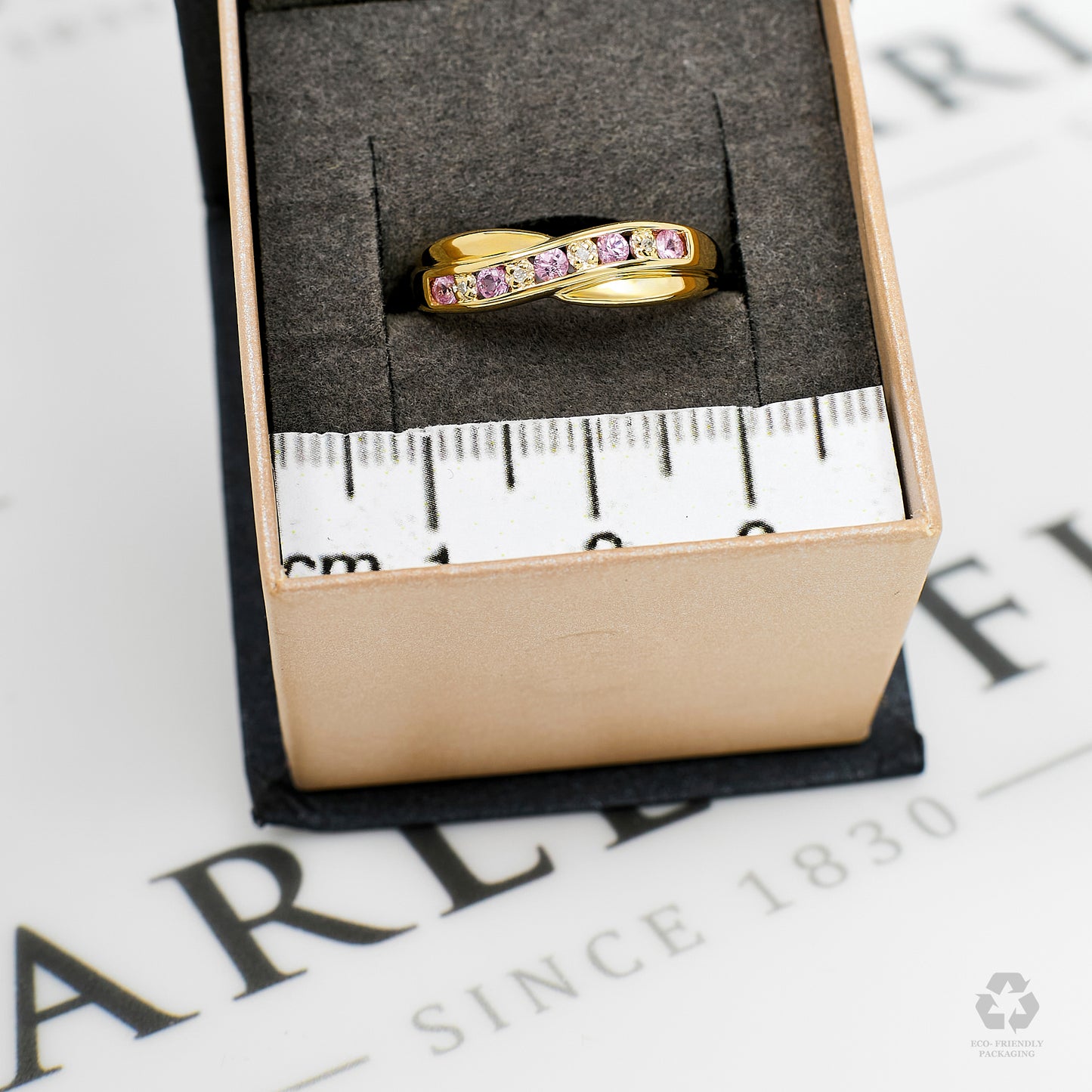 Pre-Owned 9ct Gold Pink Sapphire & Diamond Crossover Ring