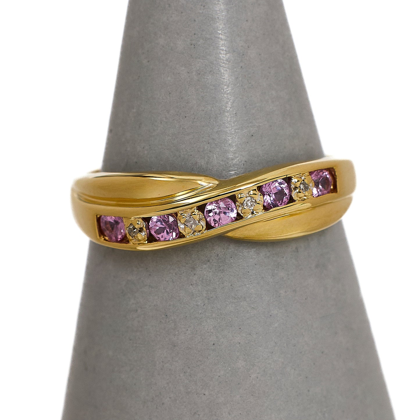 Pre-Owned 9ct Gold Pink Sapphire & Diamond Crossover Ring