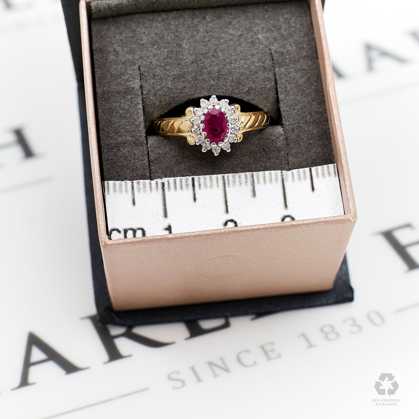 Pre-Owed 9ct Gold Glass Filled Ruby & Diamond Cluster Ring